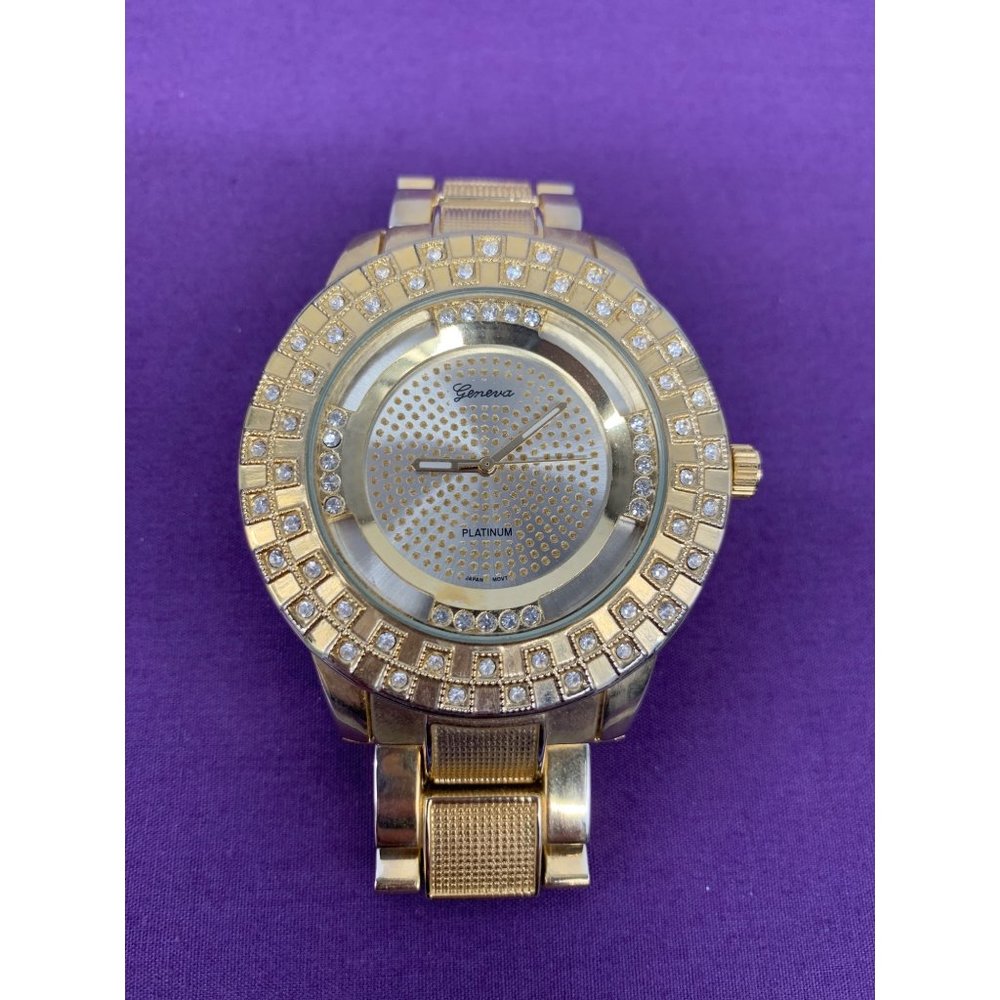 Geneva Platinum Number 2681 Women’s Stainless Steel Back, Japan Movement Gold To